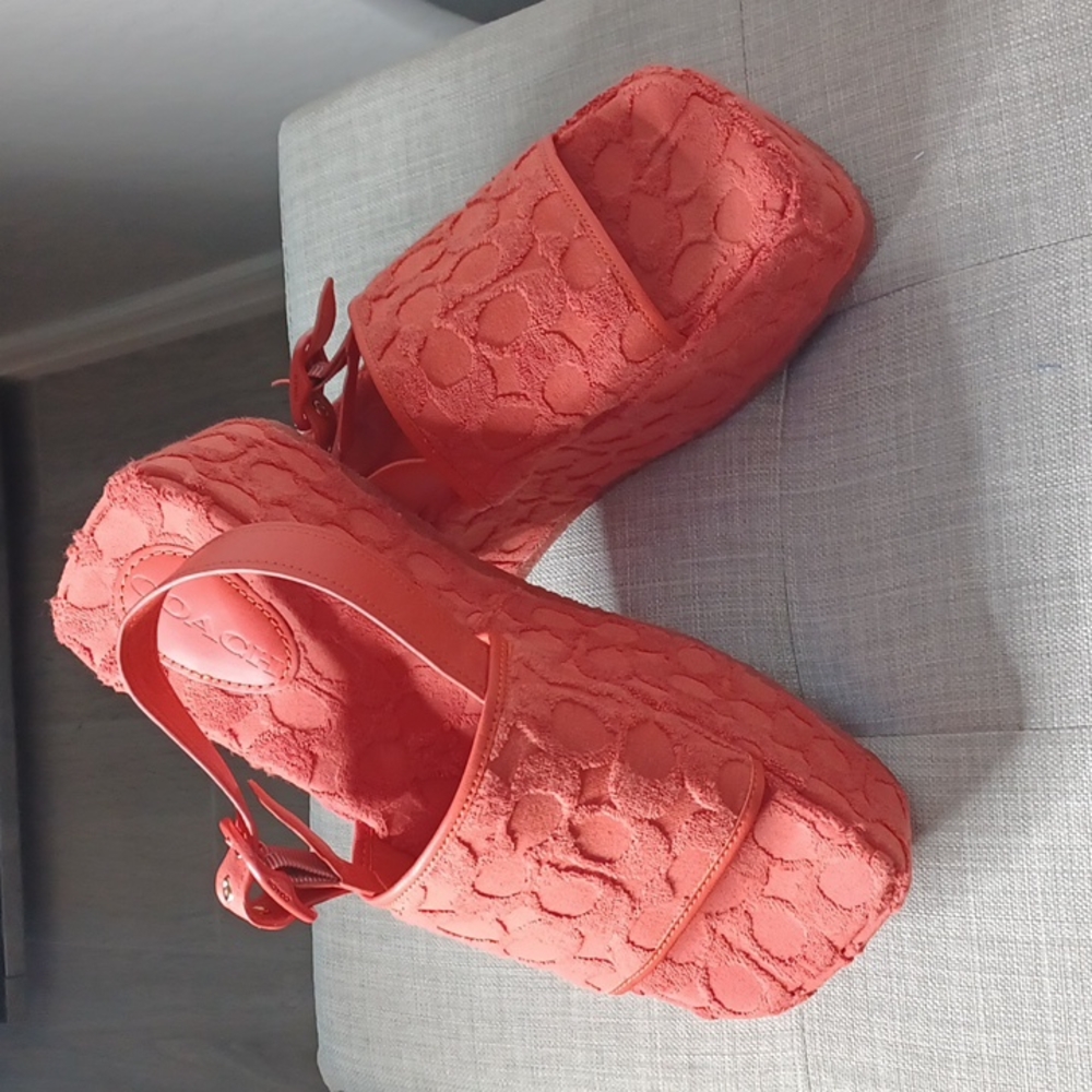 Coach Noelle Sandal In Signature Terry Cloth Red Orange Size 9B Retro Vibes NEW - Picture 5 of 12